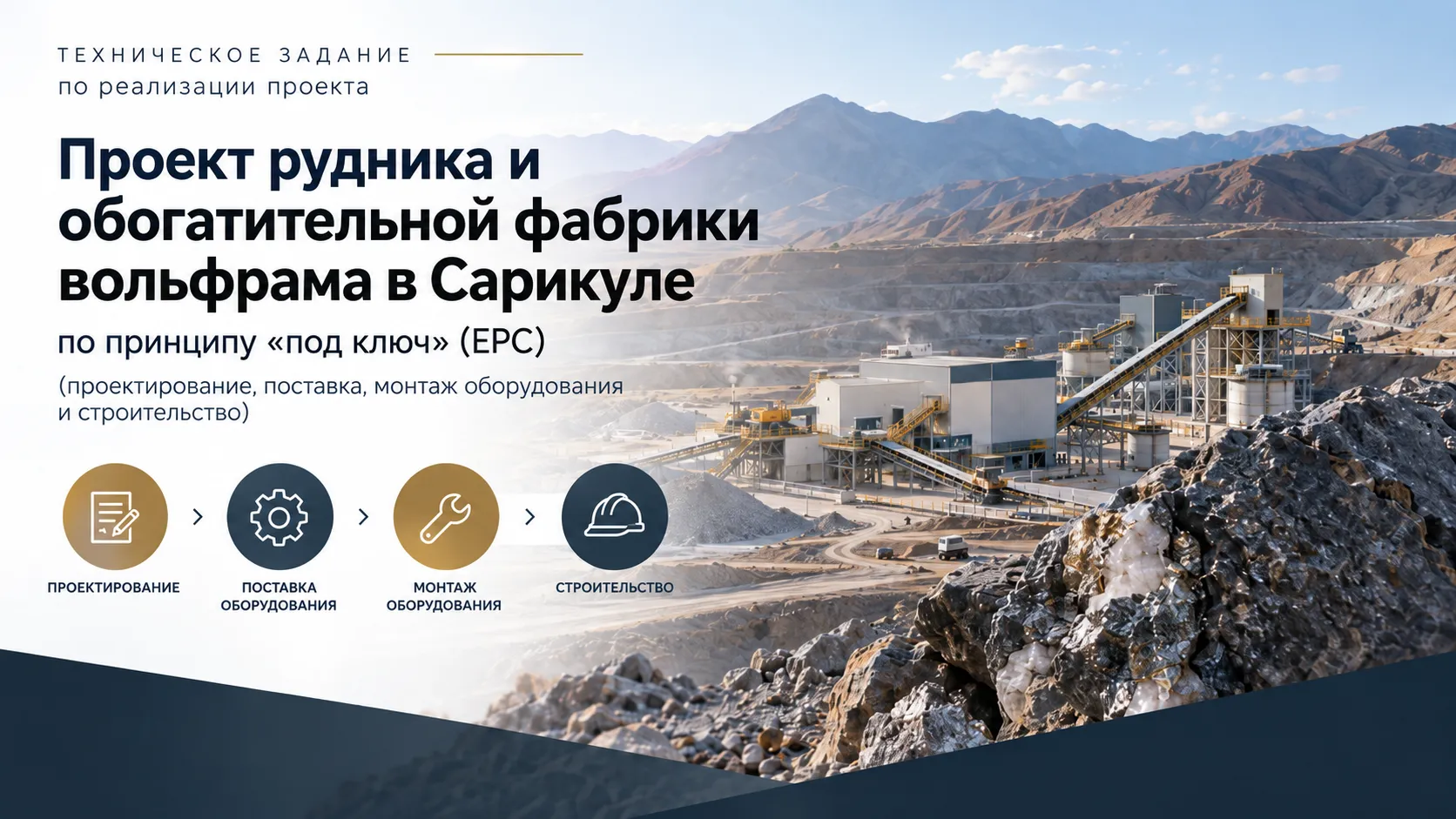 Проект рудника и обогатительной фабрики вольфрама в Сарикуле по принципу «под ключ» (проектирование, поставка, монтаж оборудования и строительство — EPC)