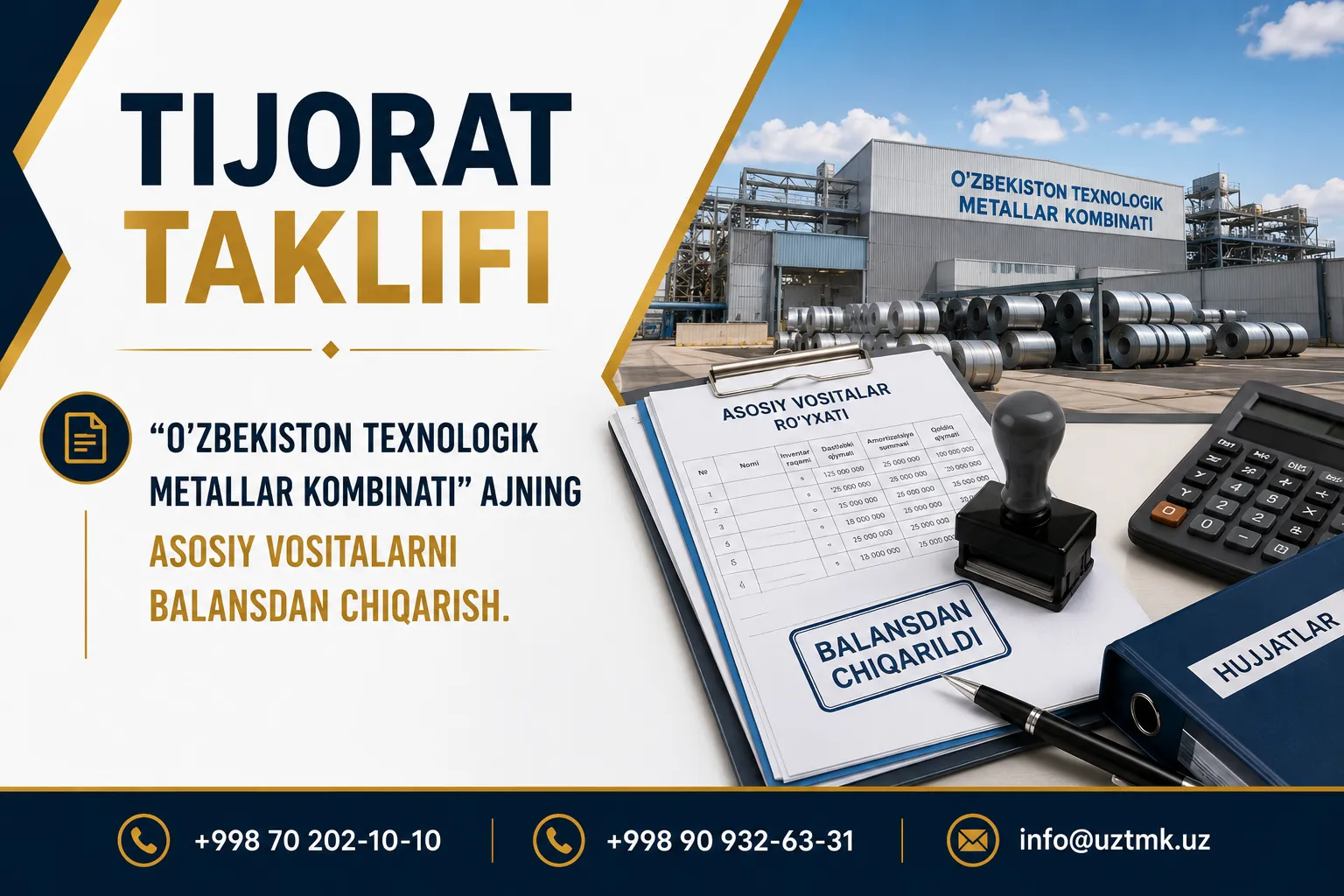 Writing off fixed assets of “Uzbekistan Technological Metals Combine” JSC.