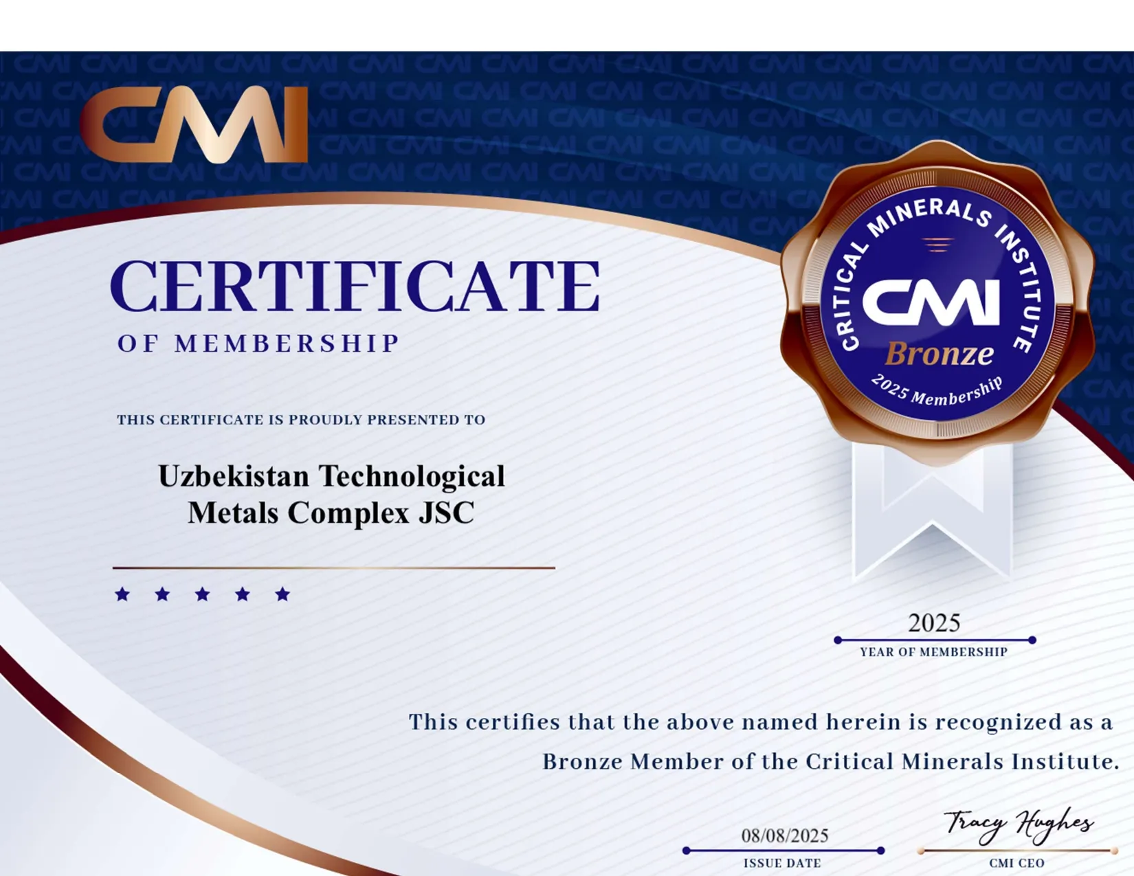 Certificate of Membership in the Institute of Critical Minerals